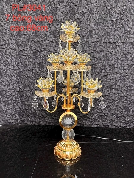 Đèn sen pha lê 7 bông màu vàng