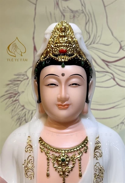Khuôn mặt tượng Quan Âm Trắng Song Chuỗi